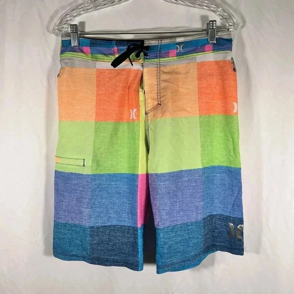 Hurley Board Shorts Men's 30 Multicolor Side Pocket Tie Close Hook & Loop - Picture 1 of 12